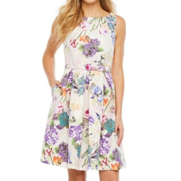 Women's Danny & Nicole Floral Fit & Flare Wedding Guest Dress NWT has Pockets - Picture 1 of 9